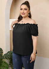 Plus Size Women Ruffled off-Shoulder Sexy Casual Sweet Short-Sleeved T-shirt